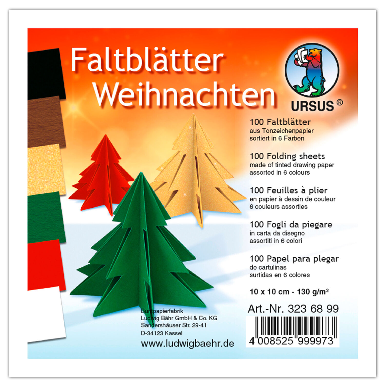 NEU Faltbl�tter Weihnachten, 10x10cm, 100 Blatt in 6 Farben sortiert
