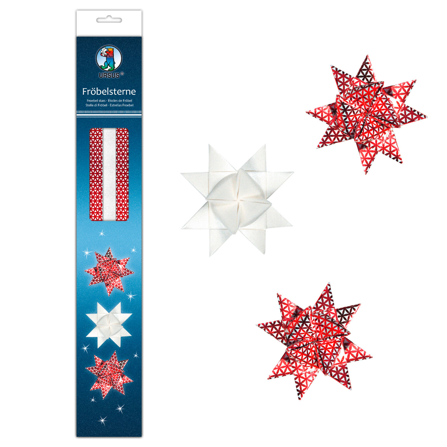 NEU Fr�belsterne Wei�-Rot, 80 Streifen, 2 Designs f�r 20 Sterne 6,5cm