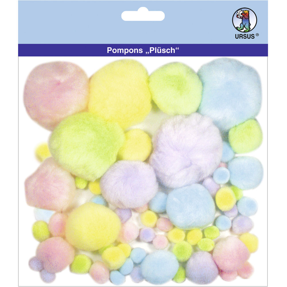 Pompons Pl�sch 60 Stk. Pastellfarben-Mix