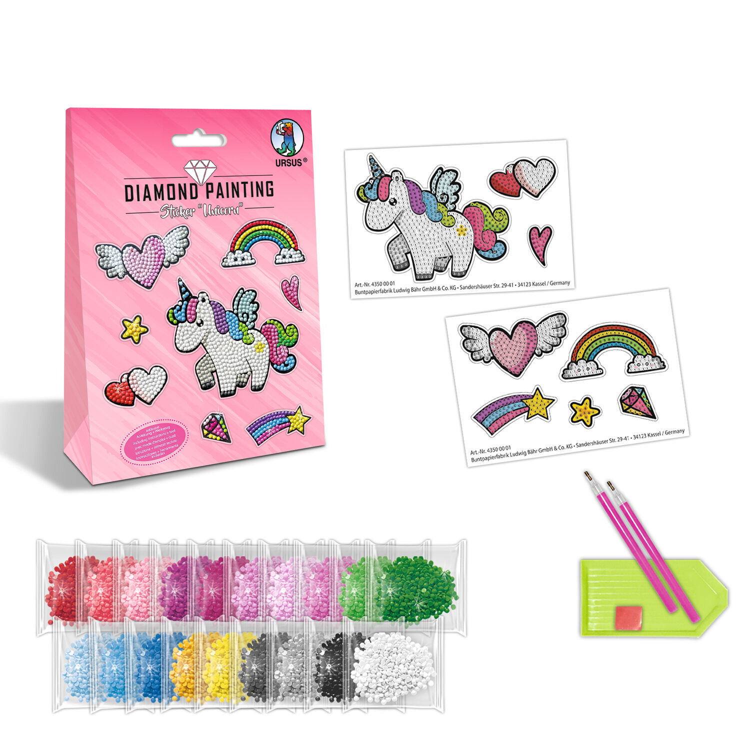 Diamond Painting Bastelset f�r Sticker mit Zubeh�r, Unicorn / Einhorn Bild 2