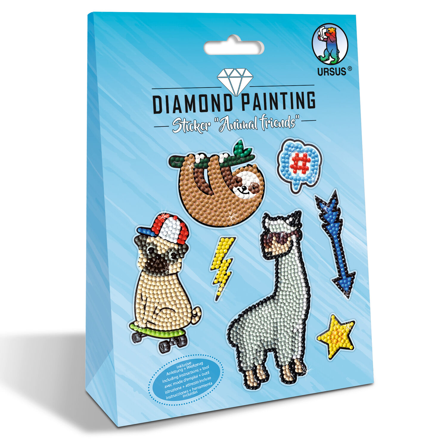 Diamond Painting Bastelset f�r Sticker mit Zubeh�r, Tierische Freunde