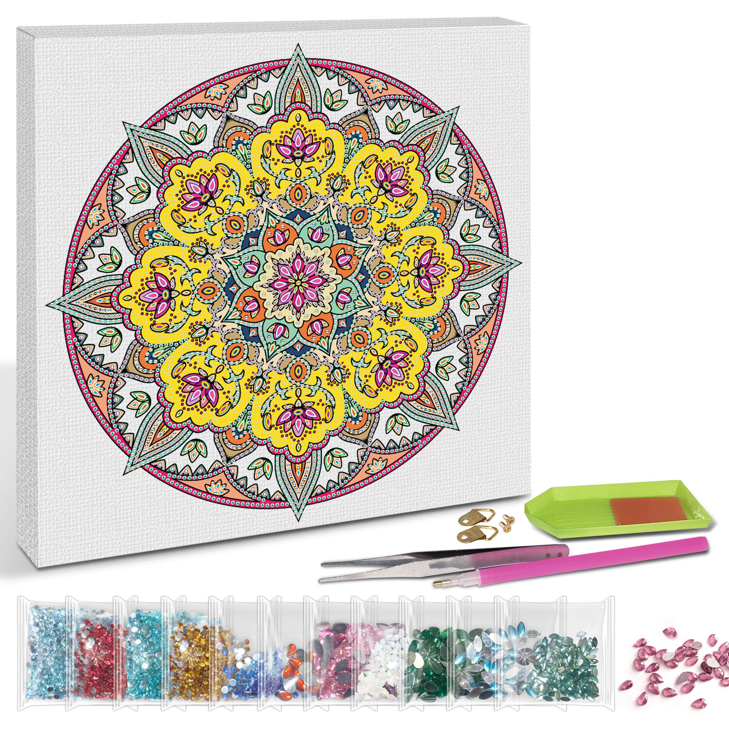 Diamond Painting Set Mandala, 30 x 30 cm Keilrahmen mit Zubeh�r, Gelb-Wei�-Rot Bild 2