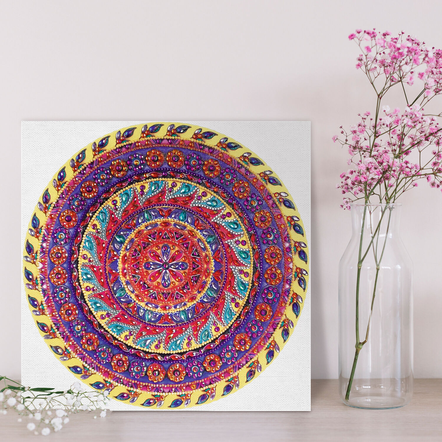 Diamond Painting Set Mandala, 30 x 30 cm Keilrahmen mit Zubeh�r, Gelb-Lila-Pink Bild 3