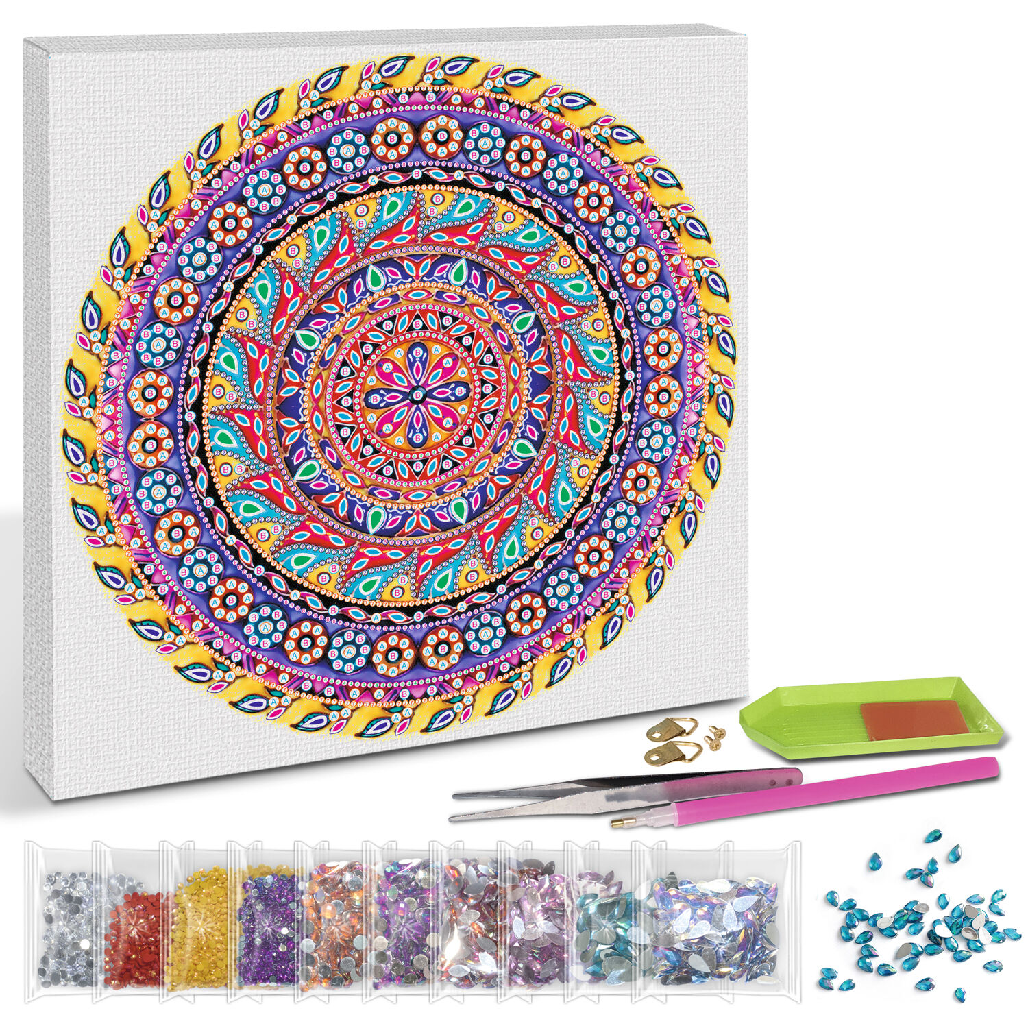 Diamond Painting Set Mandala, 30 x 30 cm Keilrahmen mit Zubeh�r, Gelb-Lila-Pink Bild 2
