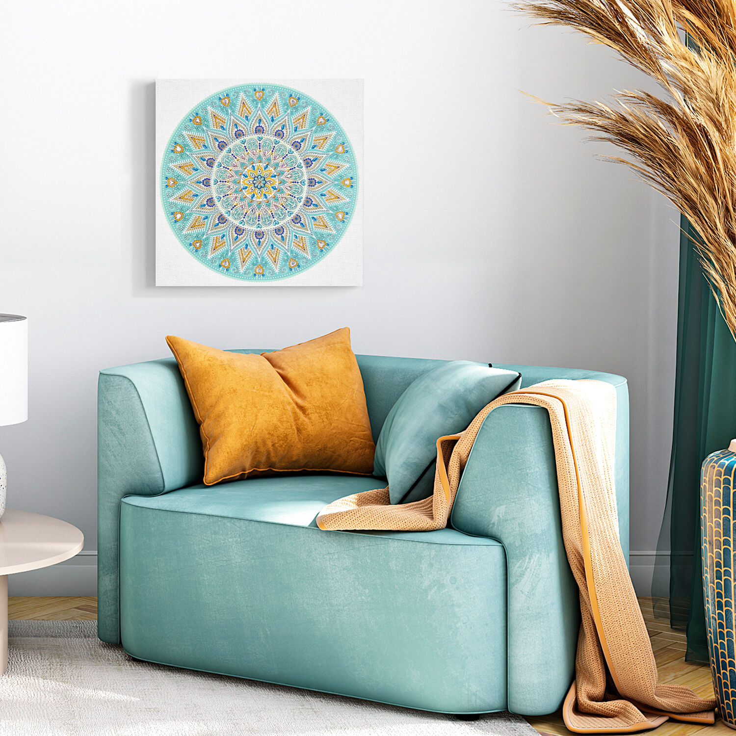 Diamond Painting Set Mandala, 30 x 30 cm Keilrahmen mit Zubeh�r, Hellblau-Taupe-Wei� Bild 3