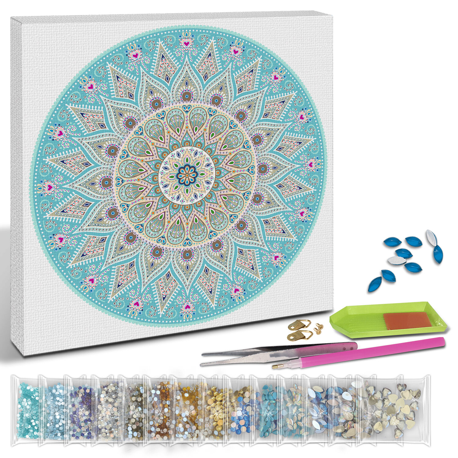 Diamond Painting Set Mandala, 30 x 30 cm Keilrahmen mit Zubeh�r, Hellblau-Taupe-Wei� Bild 2