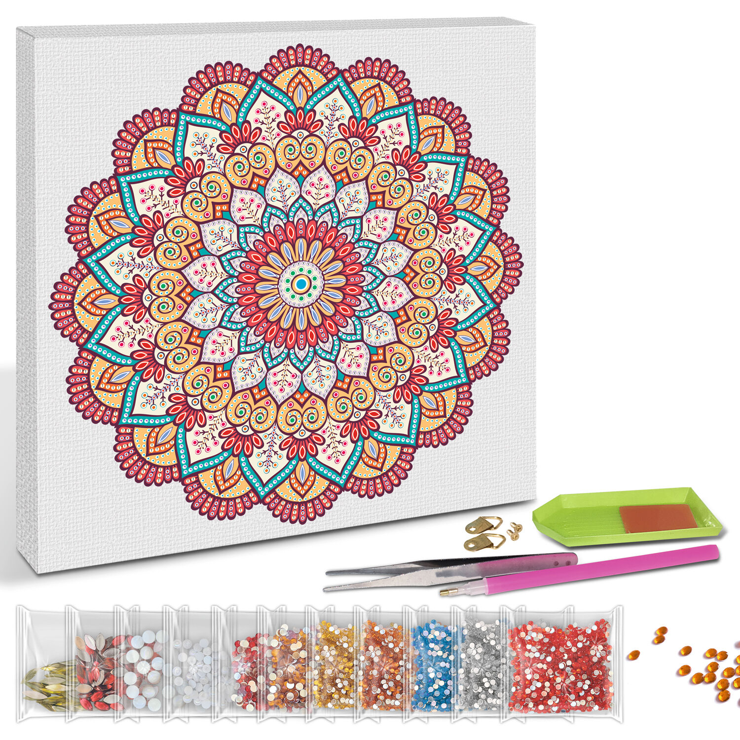 Diamond Painting Set Mandala, 30 x 30 cm Keilrahmen mit Zubeh�r, Rot-Orange-Petrol Bild 2