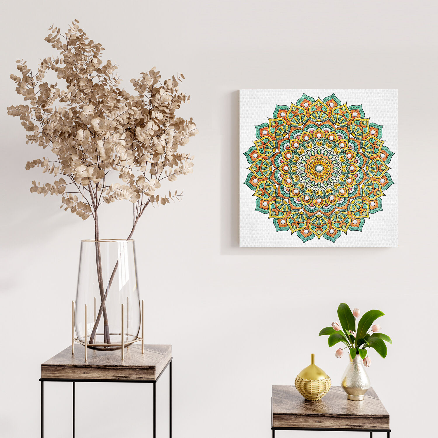 Diamond Painting Set Mandala, 30 x 30 cm Keilrahmen mit Zubeh�r, Mint-Orange-Gelb Bild 3
