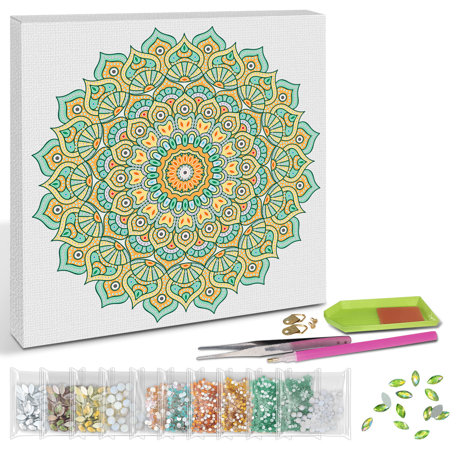 Diamond Painting Set Mandala, 30 x 30 cm Keilrahmen mit Zubeh�r, Mint-Orange-Gelb Bild 2