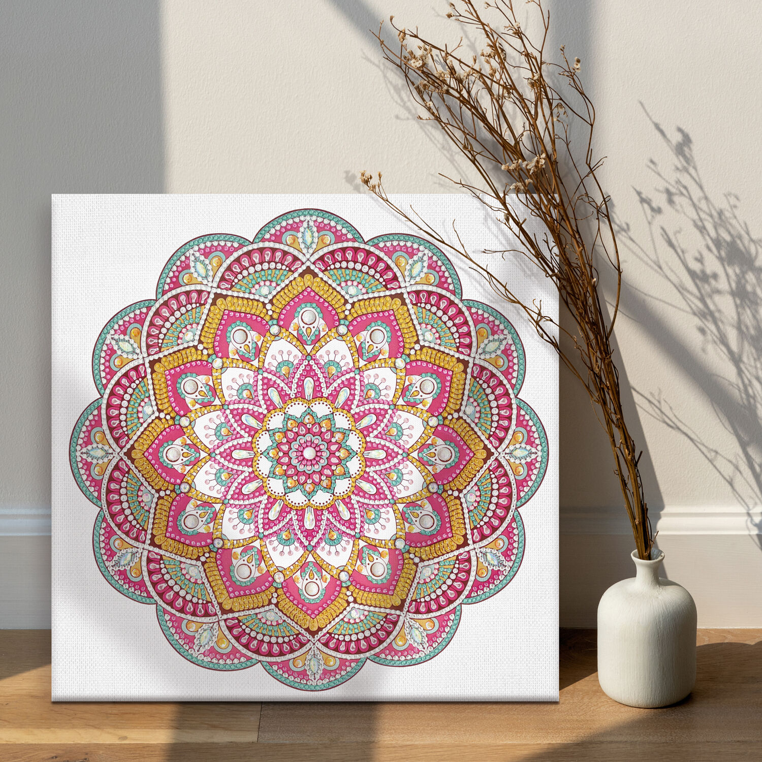 Diamond Painting Set Mandala, 30 x 30 cm Keilrahmen mit Zubeh�r, Magenta-Mint-Orange Bild 3