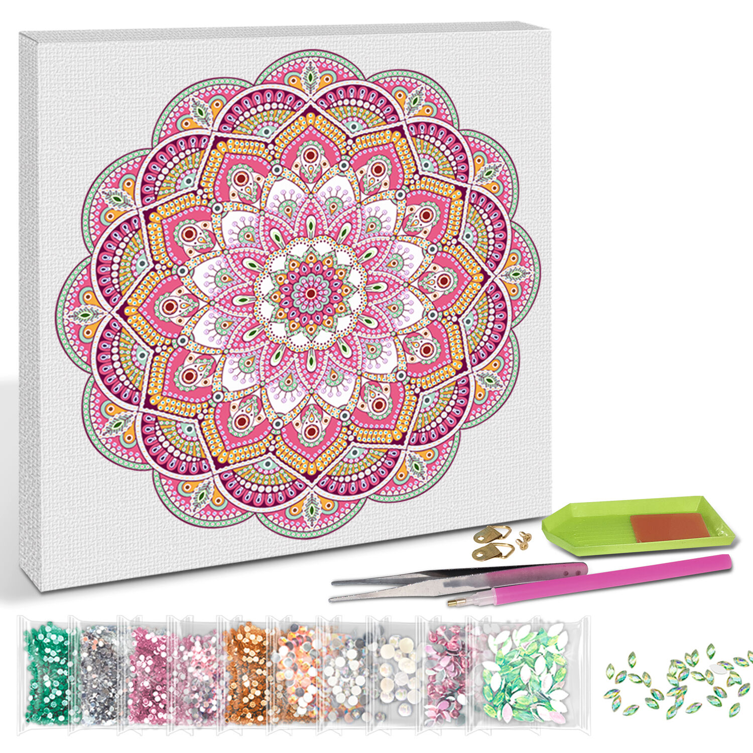 Diamond Painting Set Mandala, 30 x 30 cm Keilrahmen mit Zubeh�r, Magenta-Mint-Orange Bild 2