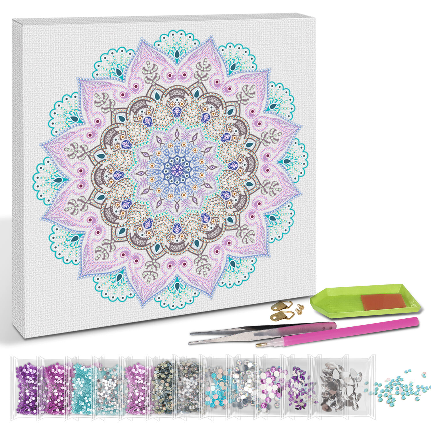 Diamond Painting Set Mandala, 30 x 30 cm Keilrahmen mit Zubeh�r, T�rkis-Lila-Anthrazit Bild 2
