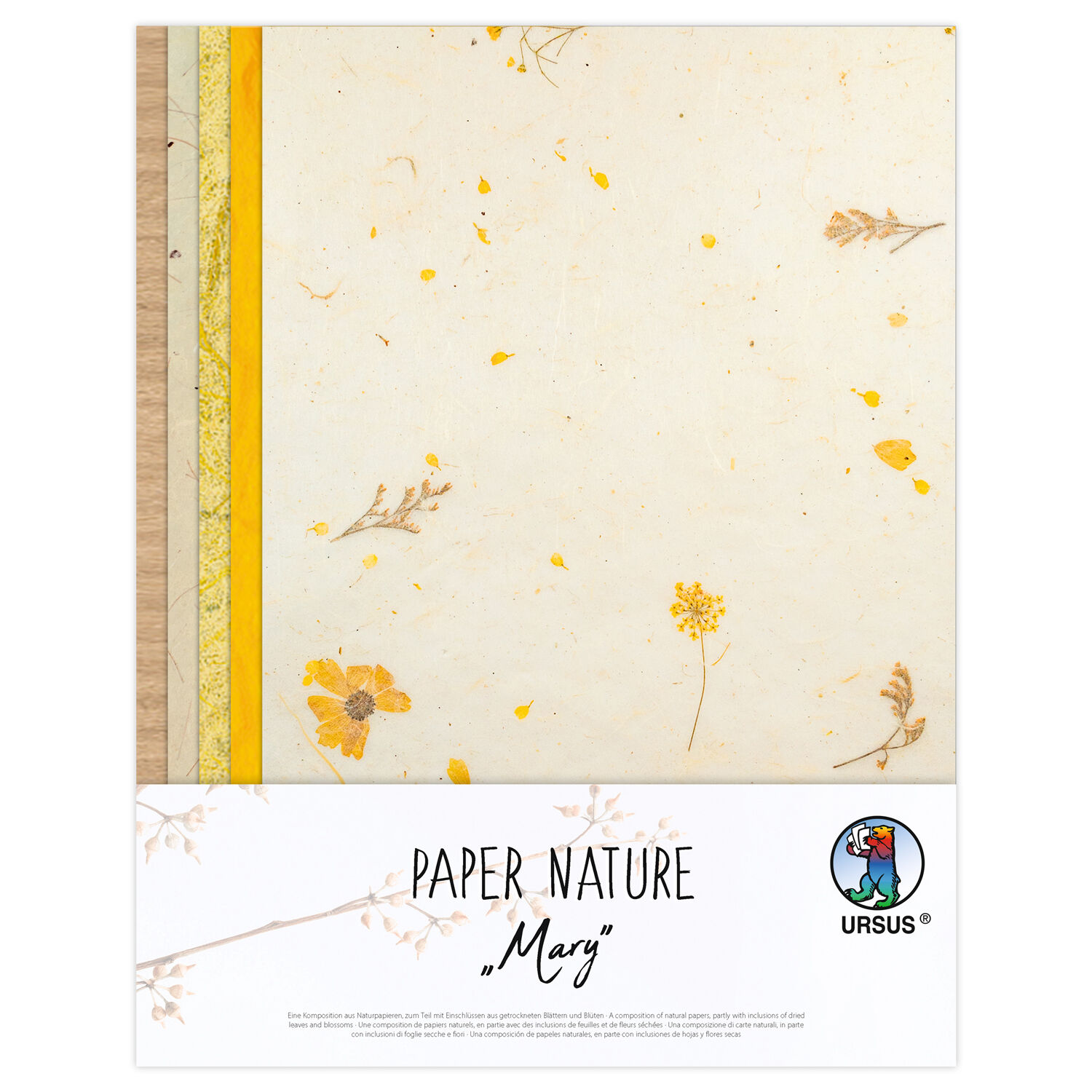 Naturpapier-Komposition Mary, mit getrockneten Bl�ten, 23 x 33 cm, 10 Blatt sortiert