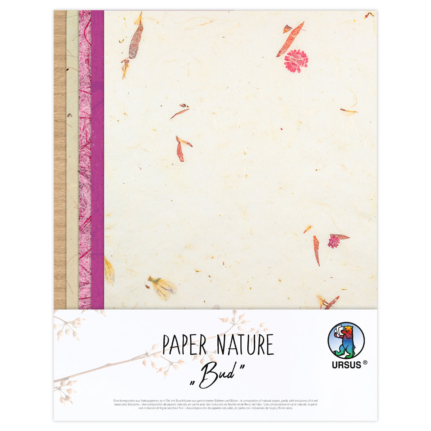 Naturpapier-Komposition Bud, mit getrockneten Bl�ten, 23 x 33 cm, 10 Blatt sortiert