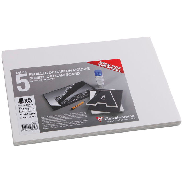 SALE Schaumkarton, A4, 3mm, wei�, 5 Bogen