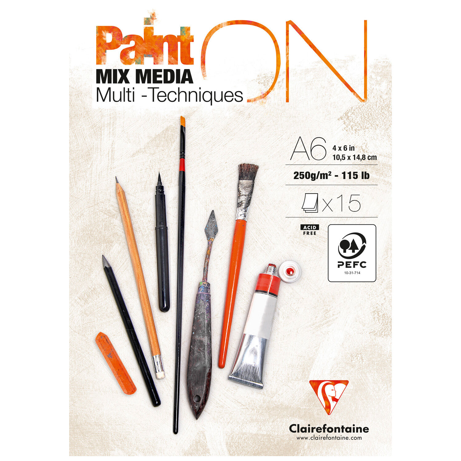 NEU Clairefontaine Multitechnik PaintOn A6, mit leichter K�rnung, geleimt 250g/qm, 15 Blatt, extrawei�