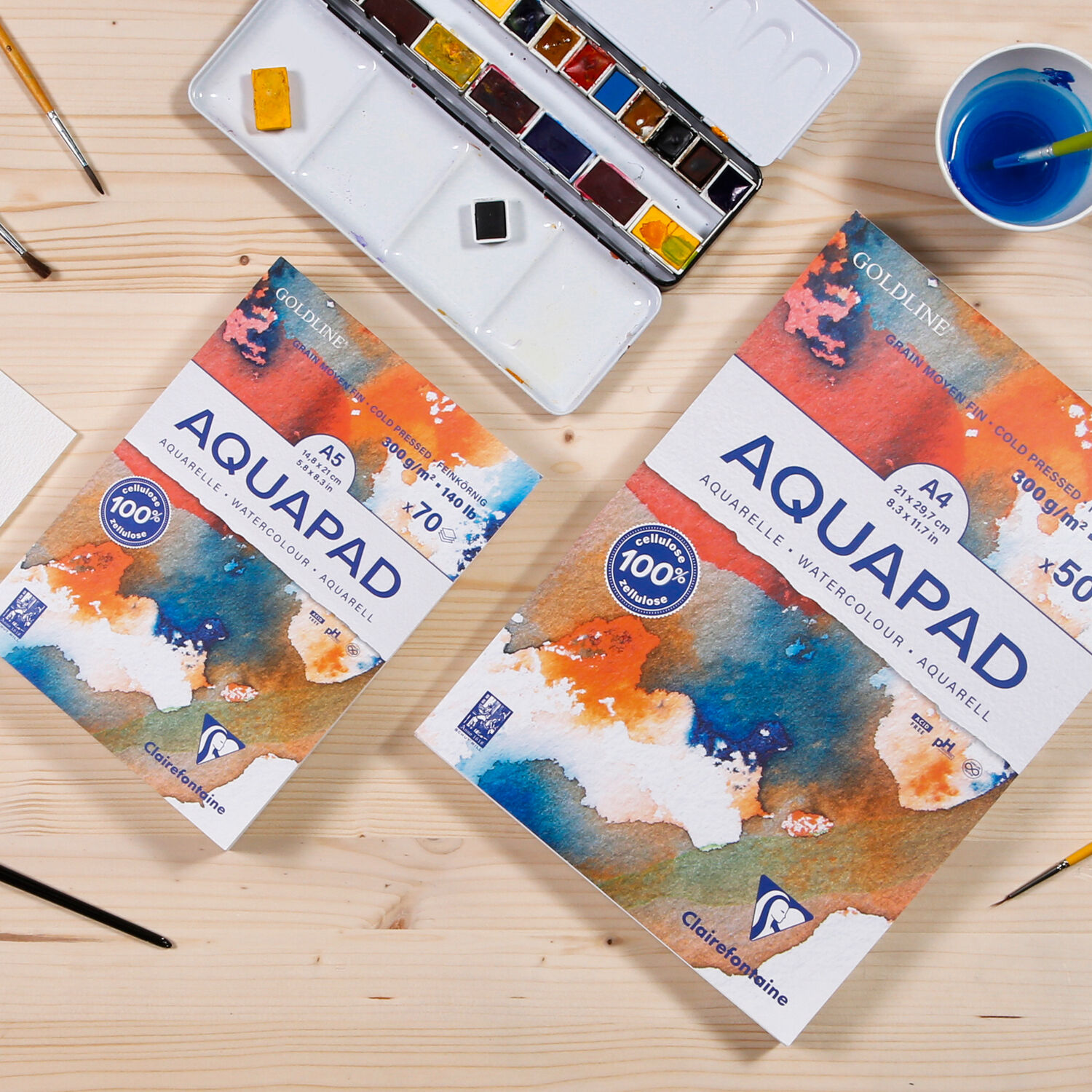NEU Clairefontaine Malblock Aquarell Goldline A6, mittelfein gek�rnt, geleimt 300g/qm, 50 Blatt Bild 4