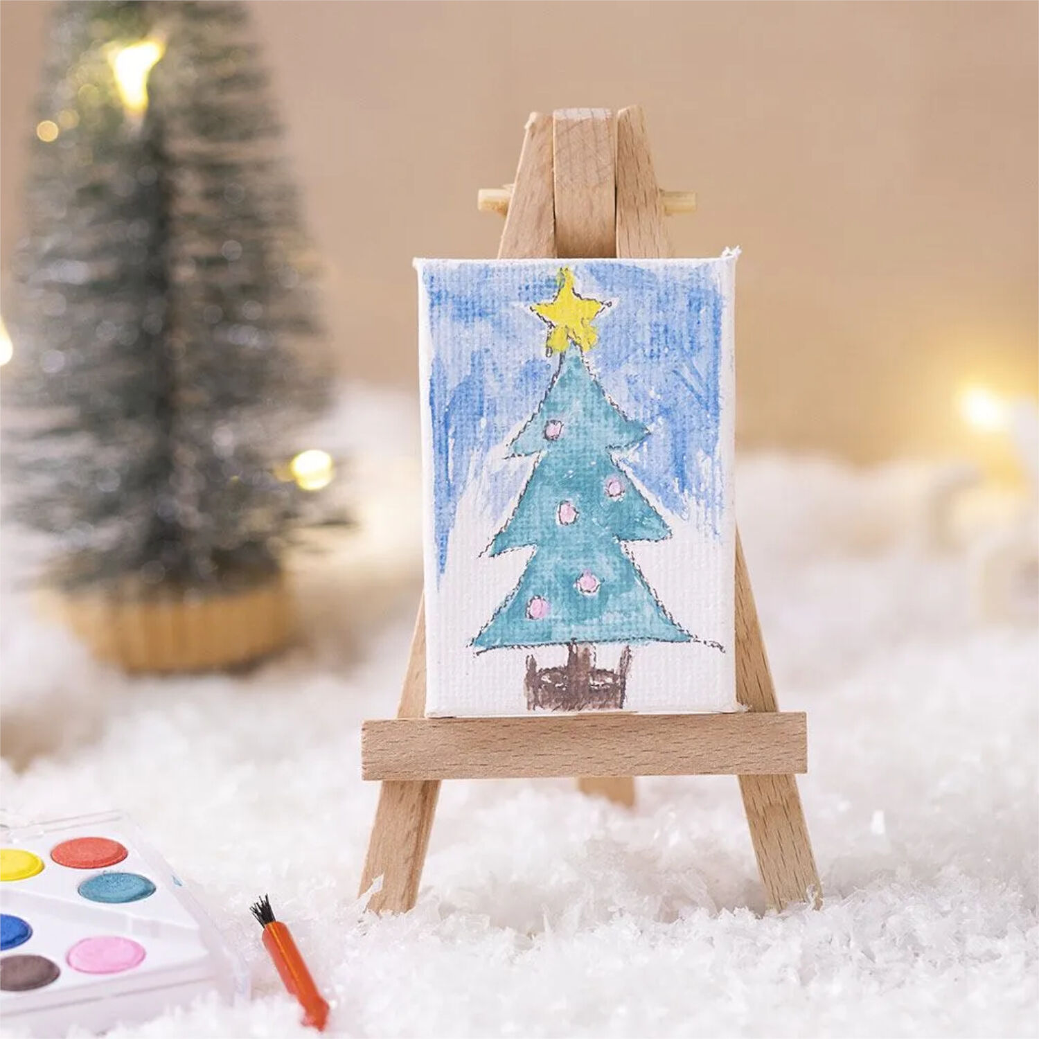 NEU Mini-Staffelei mit Leinwand, Wei�, Leinwand 8 x 6 x 1 cm, Staffelei: 11,5 x 8 cm, 1 St�ck Bild 3