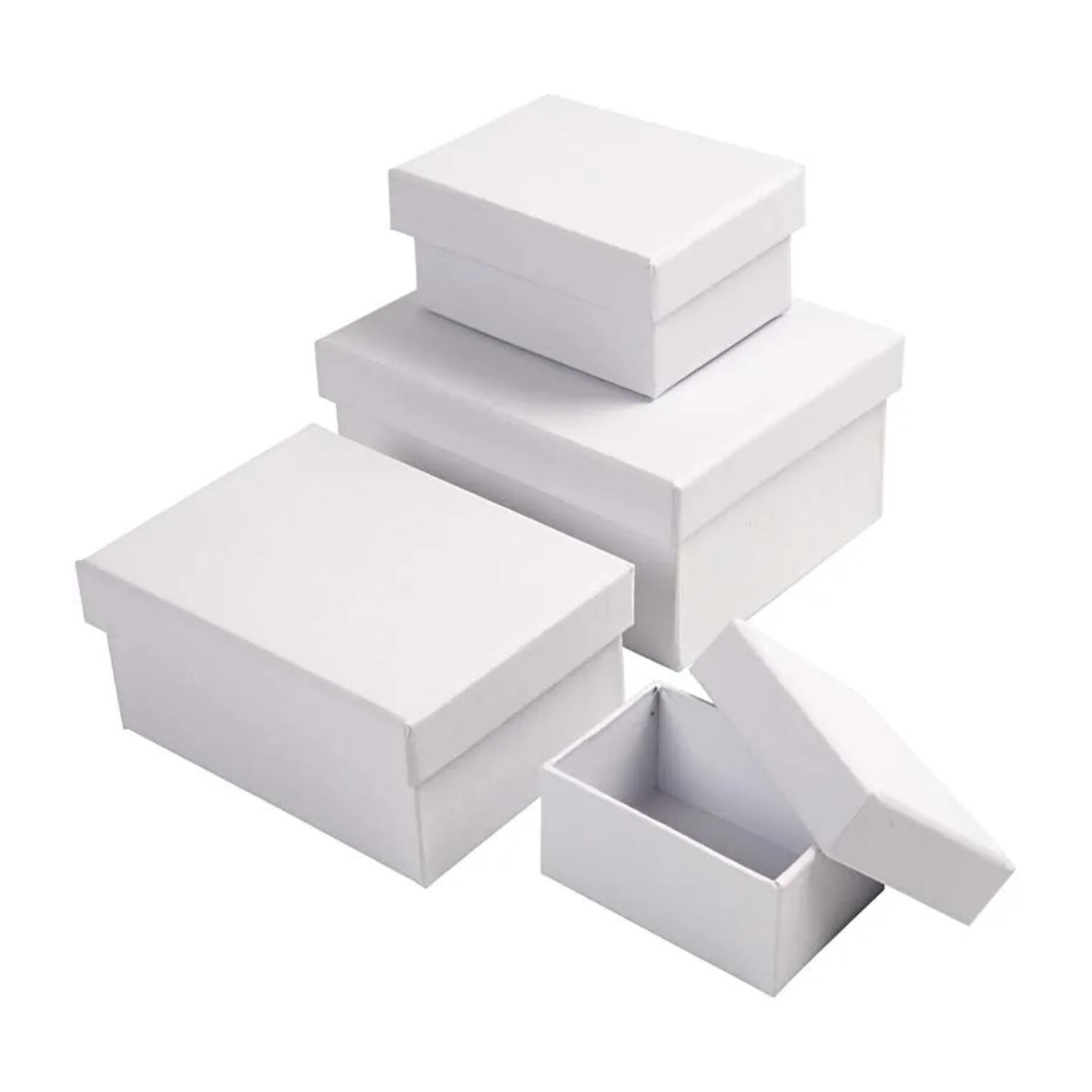 NEU Schachtel-Set, 4-teilig, Rechteckig, Wei�er Karton, Gr��e: 8,5x11,5+11x14 cm, H 3,5+4,5+5,5+6,5 cm
