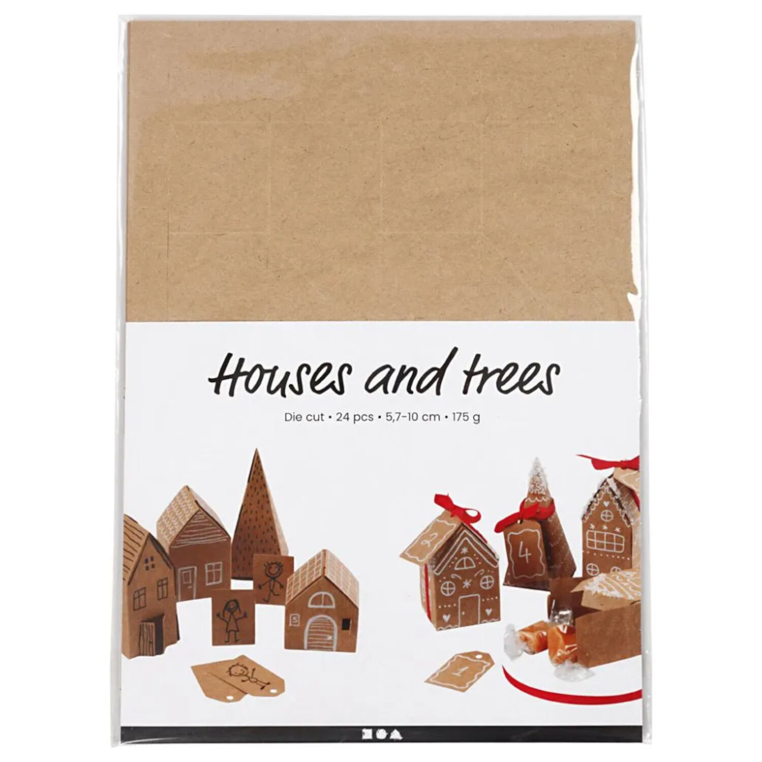SALE Adventskalender H�uschen aus Karton, naturbraun, 24 Teile