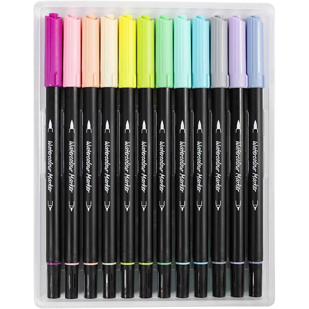 Aquarell-Filzstifte, Pastellfarben, Strichst�rke 2+4-8, Sortierte Farben, 12 St�ck Bild 3