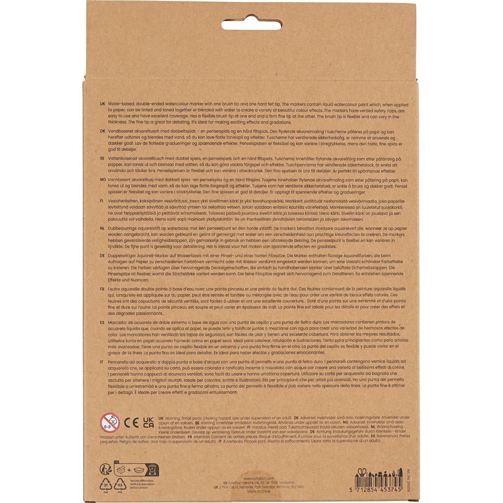 Aquarell-Filzstifte, Strichst�rke 2+4-8 mm, Standard-Farben, 12 St�ck Bild 2