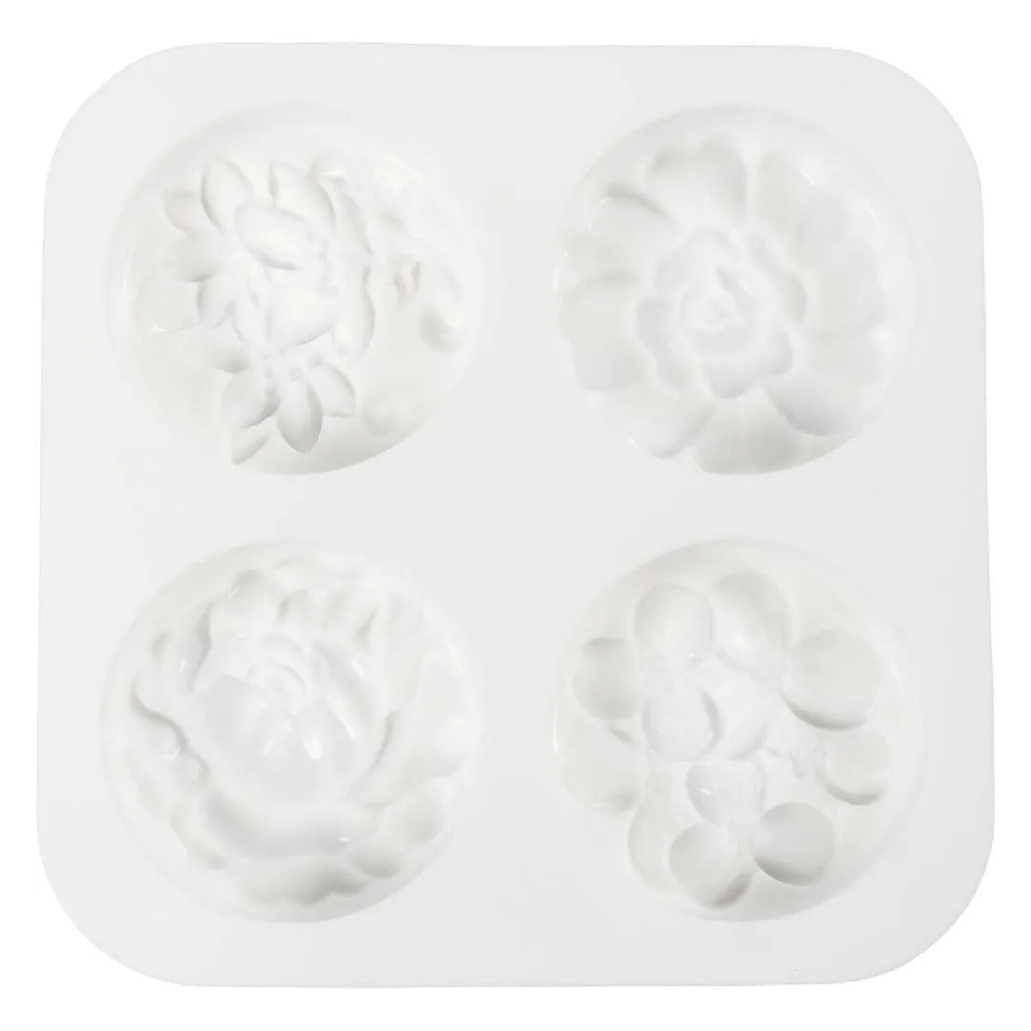 NEU Silikonform / Gie�form, Rund mit Blumenmuster, 6,8 x 2,3 cm, 4 Motive Bild 2