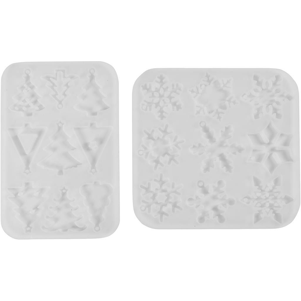 Silikonform, Schneeflocken und Weihnachtsb�ume, H�he 0,3 cm, Breite 3,5 + 4,7 cm, mit Loch zum Aufh�ngen, 2 St�ck Bild 3