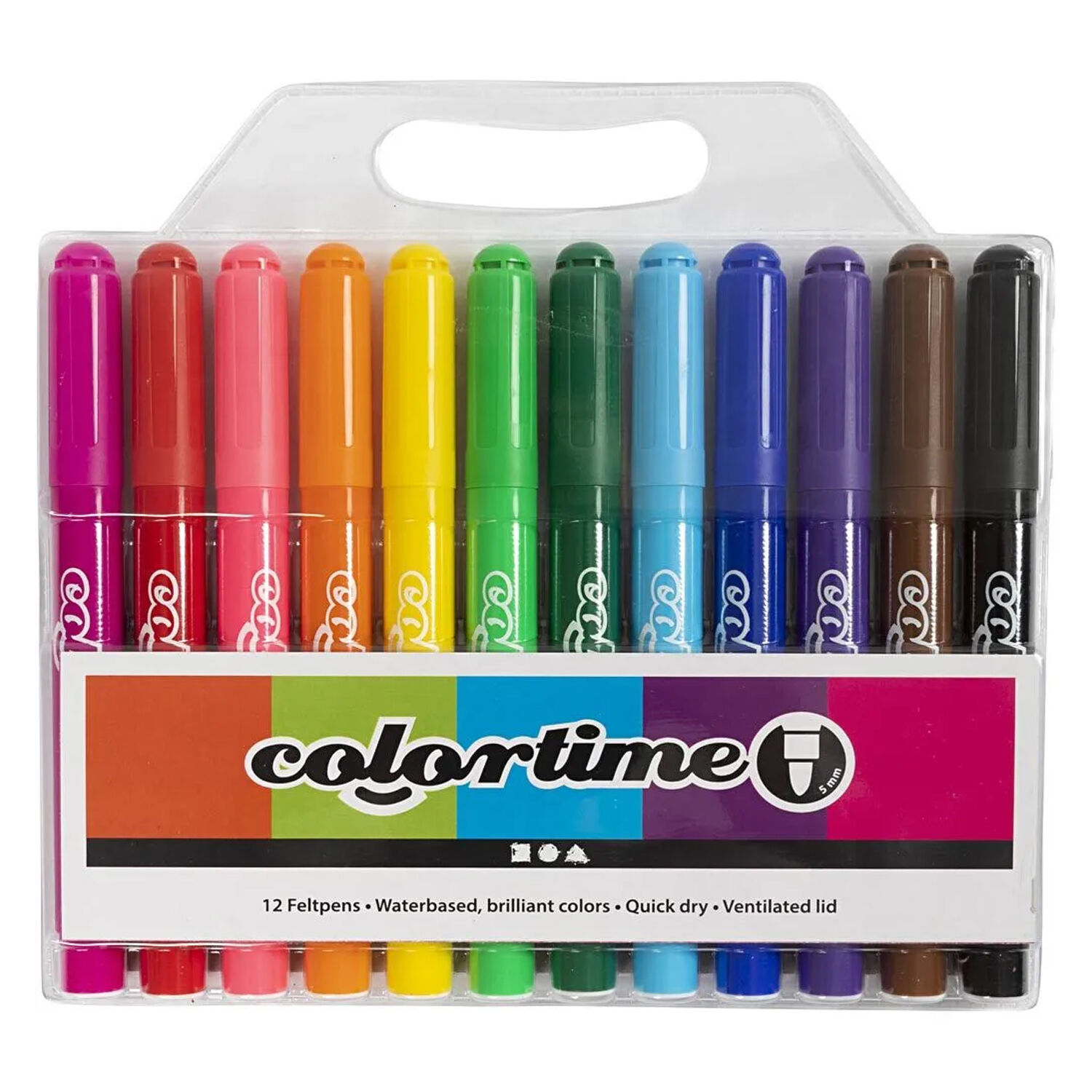NEU Colortime Filzstifte, Standard-Farben, Strichst�rke 5 mm, 12 Stk.