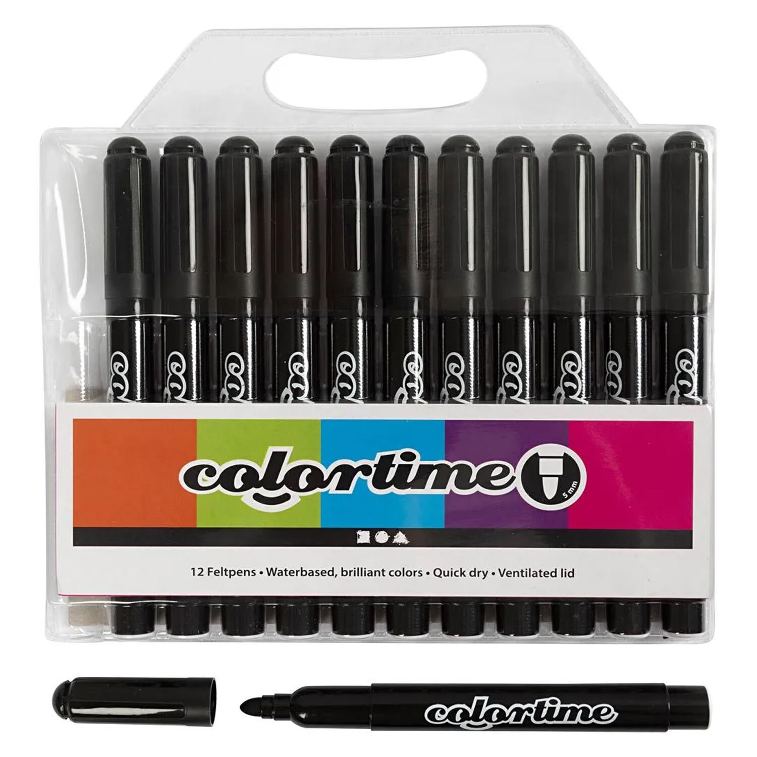 NEU Colortime Filzstifte, Schwarz, Strichst�rke 5 mm, 12 Stk. Bild 2