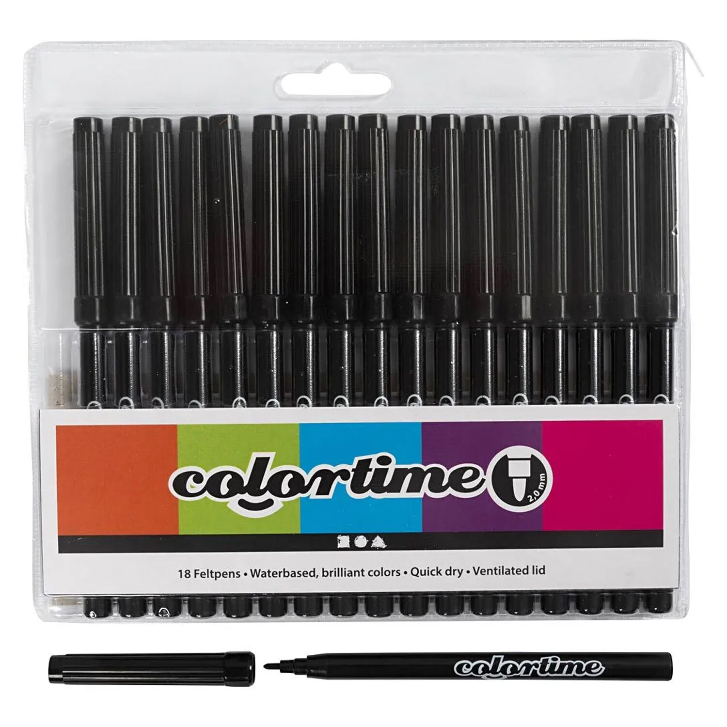 NEU Colortime Filzstifte, Schwarz, Strichst�rke 2 mm, 18 Stk. Bild 2