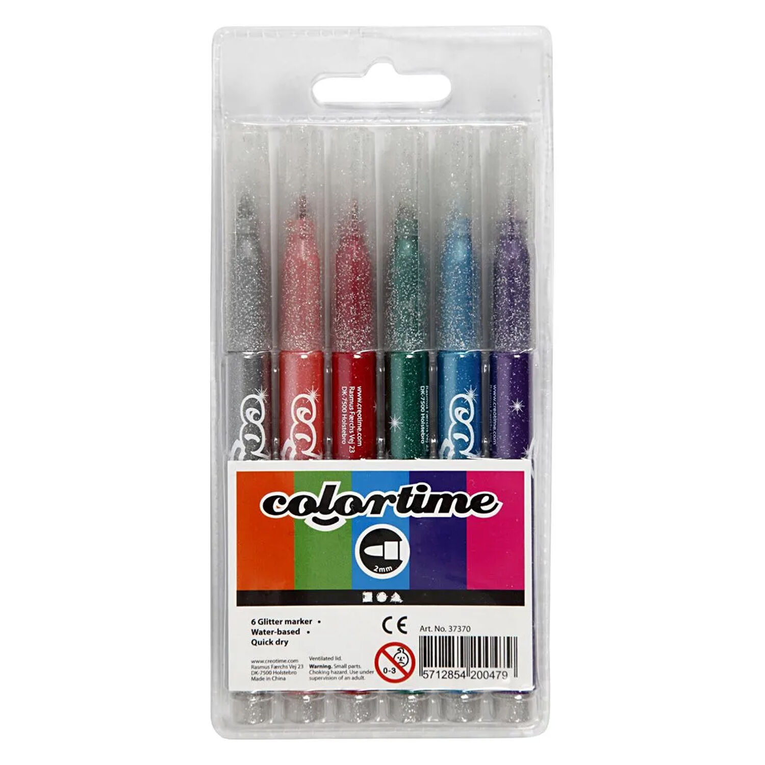 NEU Colortime Glitter Marker, Sortierte Farben, Strichst�rke 2 mm, 6 Stk.