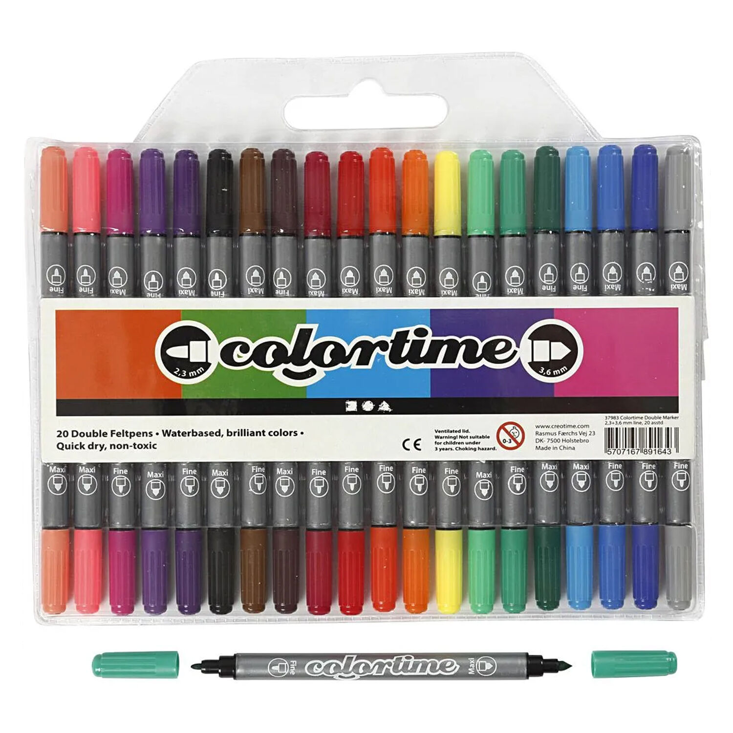 NEU Colortime Dual-Filzstifte, Standard-Farben, Strichst�rke 2,3+3,6 mm, 20 Stk. Bild 2