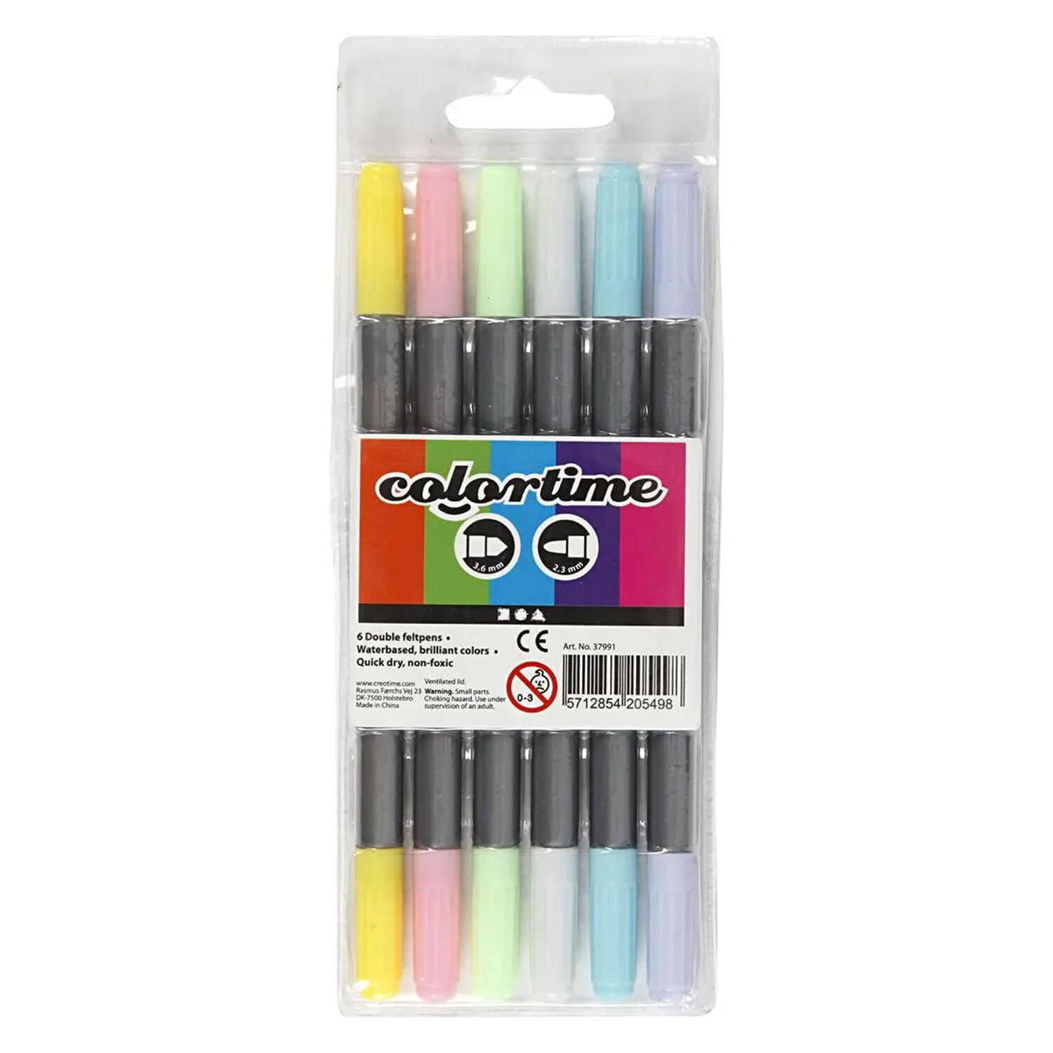 NEU Colortime Dual-Filzstifte, Pastellfarben, Strichst�rke 2,3+3,6 mm, 6 Stk.