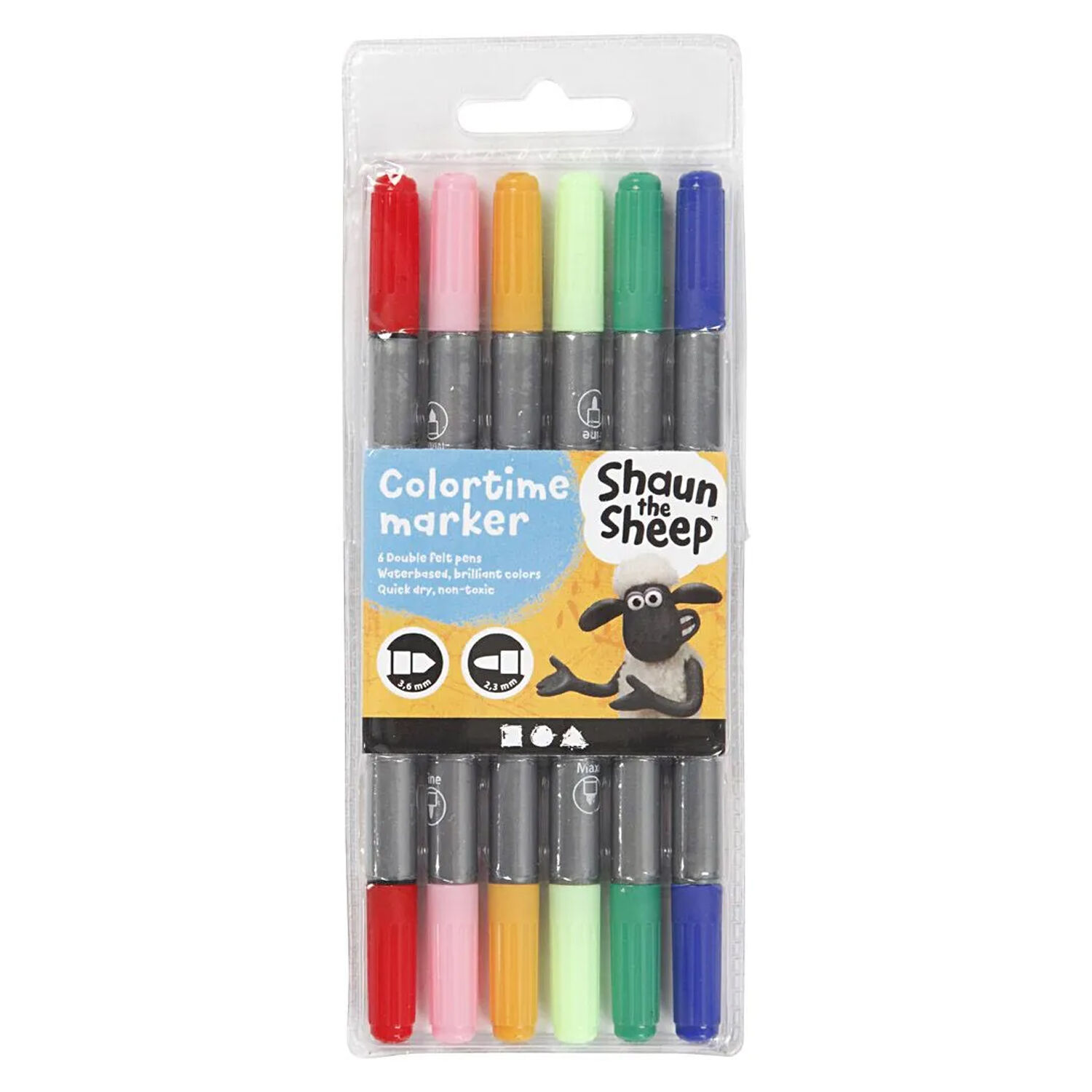 NEU Filzmarker / Dual-Filzstifte, Standard-Farben, Strichst�rke 2,3+3,6 mm, 6 Stk.