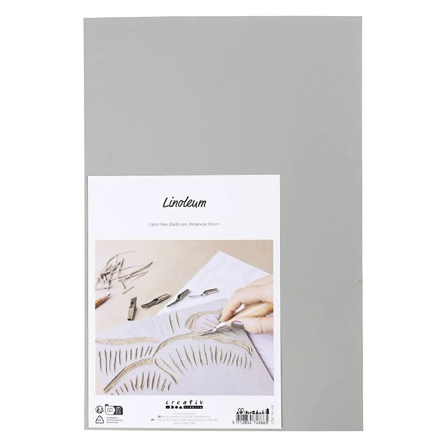 NEU Linoleum f�r Linoldruck, 20 x 30 cm, Dicke 3 mm, Grau, 2 St�ck