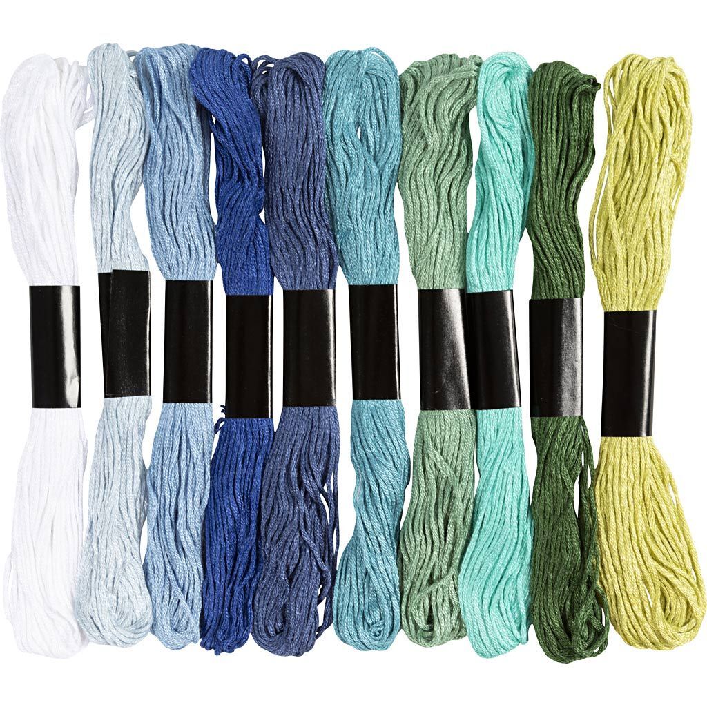 Stickgarn, Dicke 1 mm, Harmonie in Blau-Gr�n, 10 St�ck x 8 m