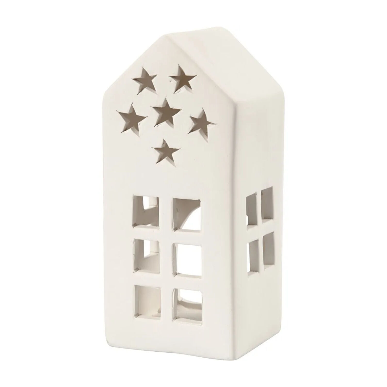 NEU Teelicht-Haus mit Sternen, Terrakotta-Wei�, Gr��e 7x7x16 cm, 1 St�ck