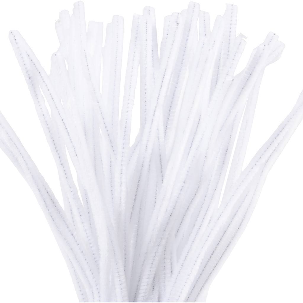 Pfeifenreiniger / Biegepl�sch / Chenilledraht, L�nge 30 cm, Dicke 6 mm, Wei�, 50 St�ck