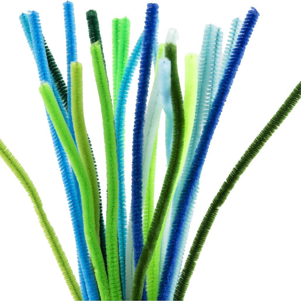 Pfeifenreiniger / Biegepl�sch / Chenilledraht, L�nge 30 cm, Dicke 6 mm, Harmonie in Gr�n-T�rkis, 25 St�ck