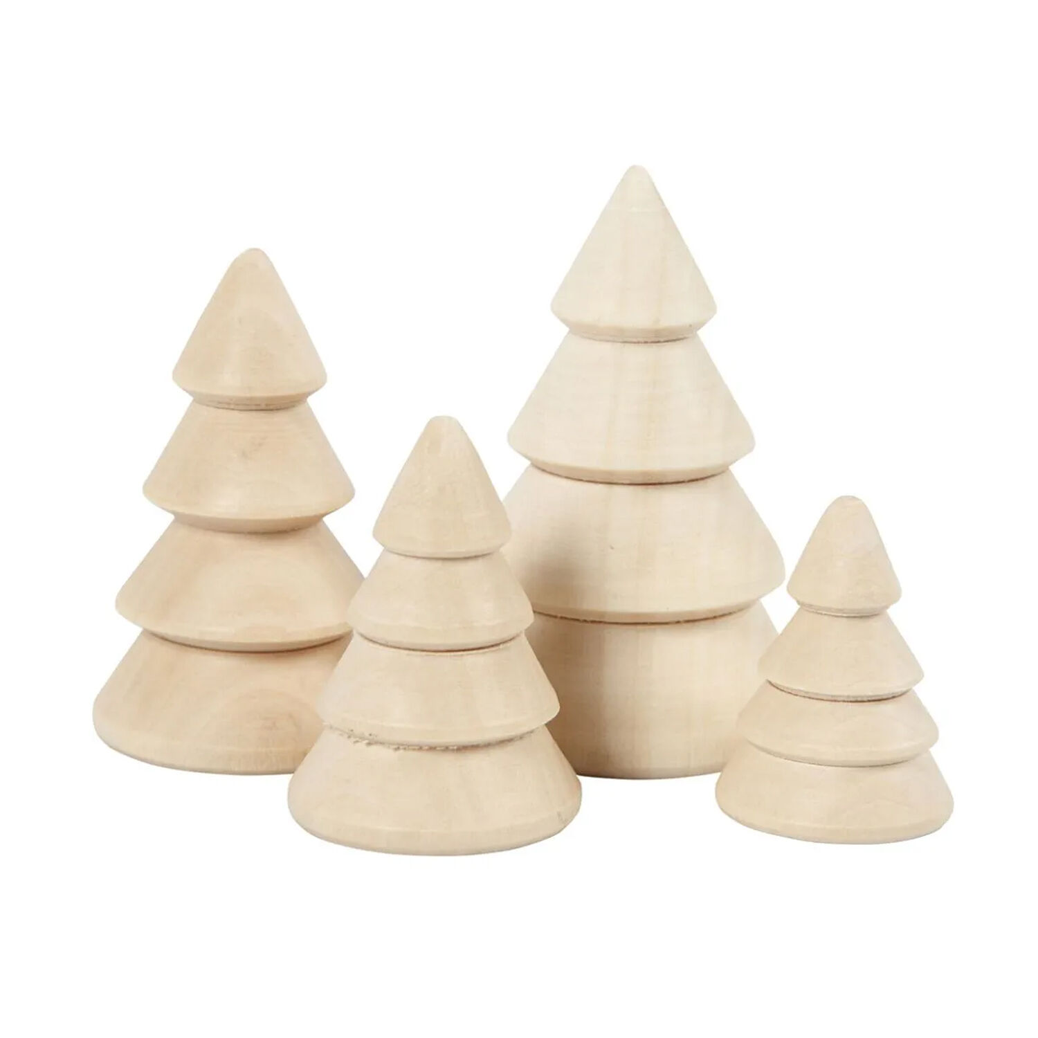 NEU Weihnachtsbaum-Set aus gedrechseltem Holz, 4 St�ck