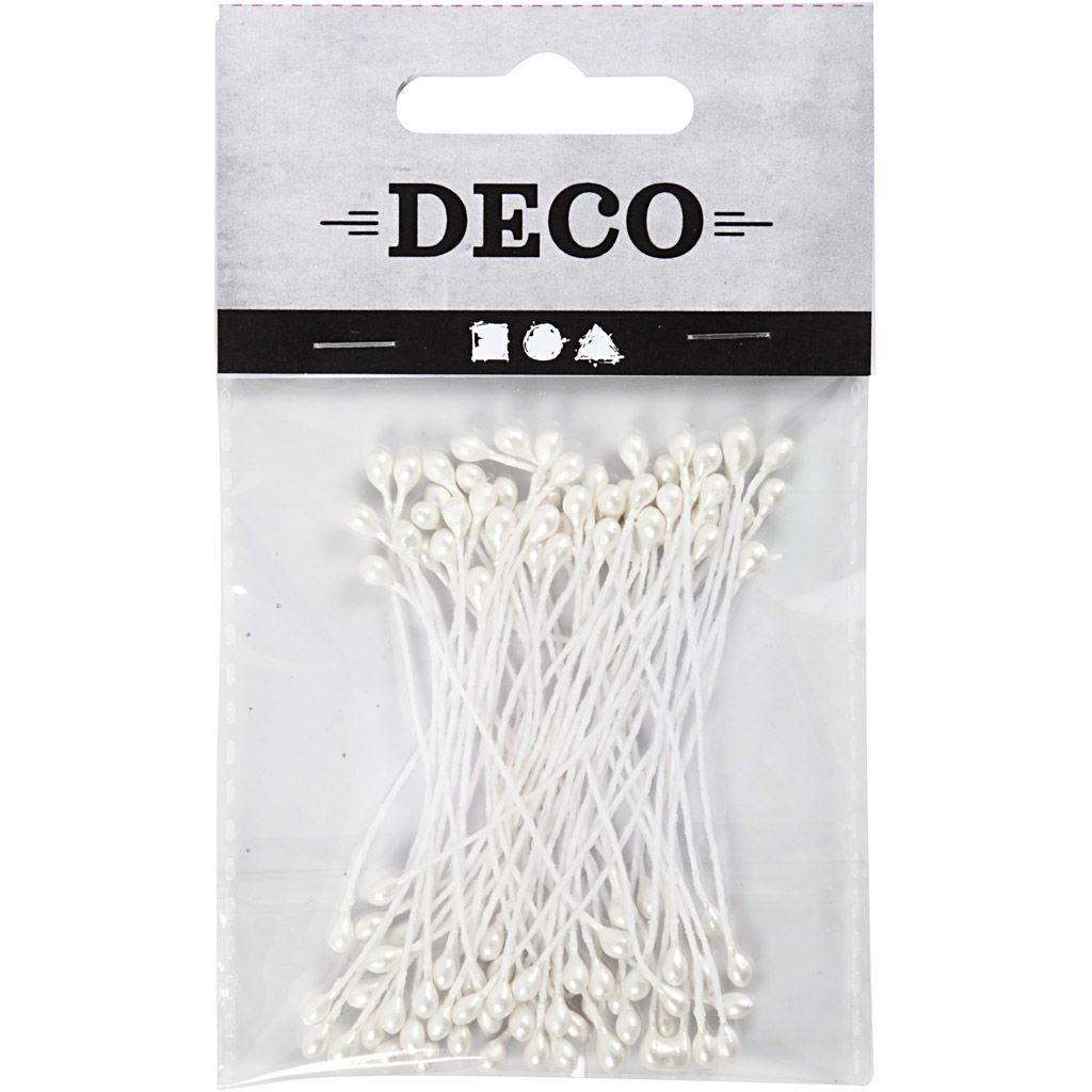 Bl�tenstaubbl�tter, L�nge 6,4 cm, Durchmesser 2 mm, Perlmuttwei�, 100 St�ck
