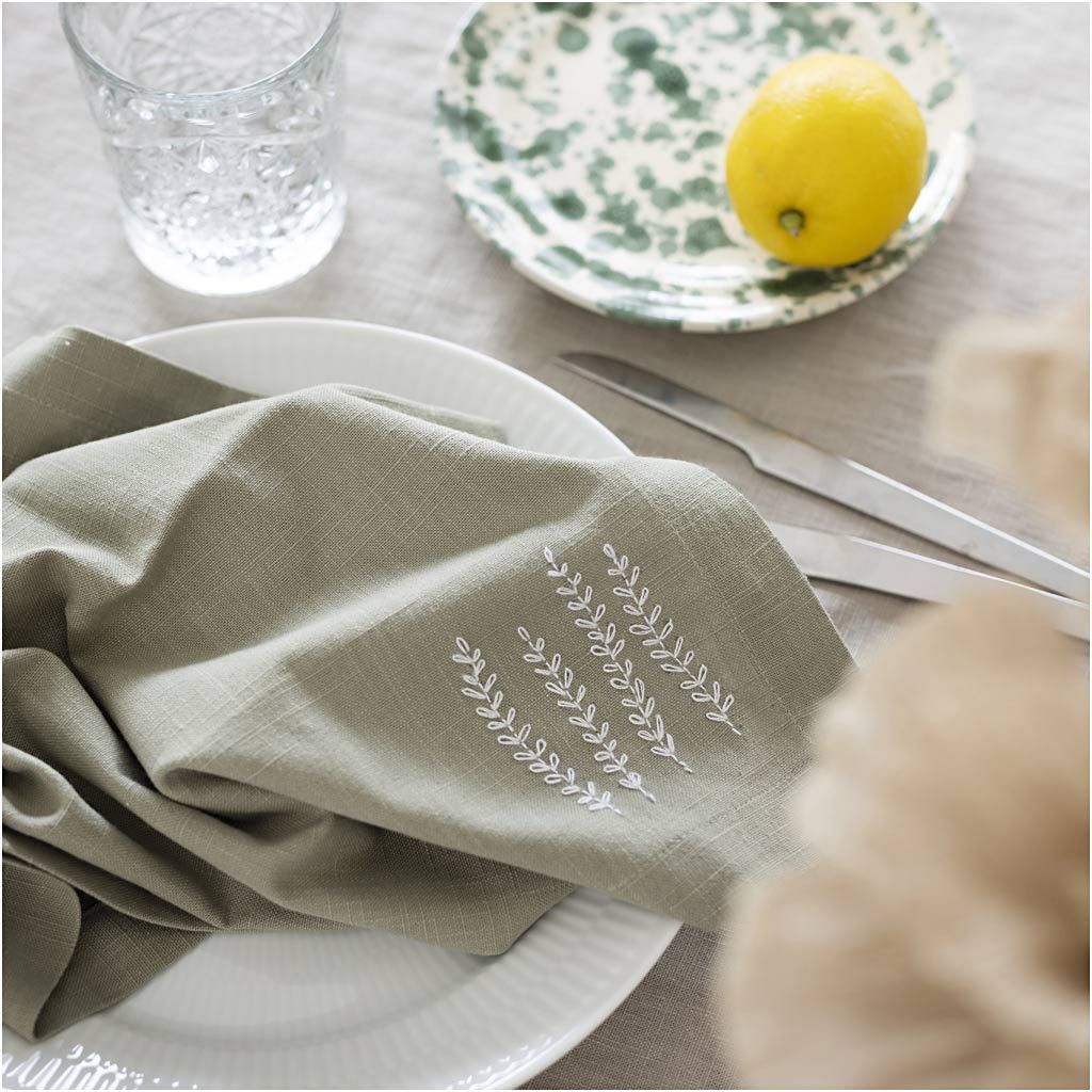 Kreativ Set Sticken, Serviette, Staubgr�n Bild 4