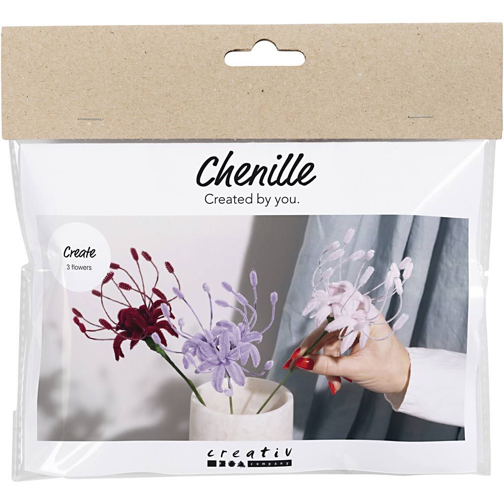 Kreativ Set Blumen aus Pfeifenreiniger / Biegepl�sch / Chenilledraht, Spinnenlilie, Rosa mattiert, Helllila, Dunkelrot