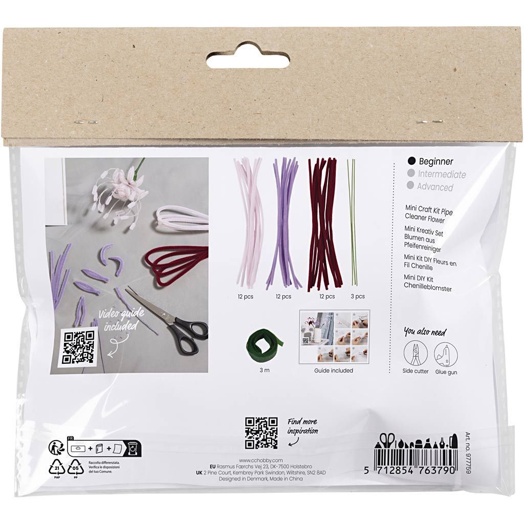 Kreativ Set Blumen aus Pfeifenreiniger / Biegepl�sch / Chenilledraht, Spinnenlilie, Rosa mattiert, Helllila, Dunkelrot Bild 2