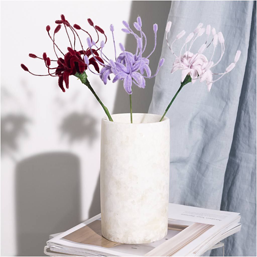 Kreativ Set Blumen aus Pfeifenreiniger / Biegepl�sch / Chenilledraht, Spinnenlilie, Rosa mattiert, Helllila, Dunkelrot Bild 4