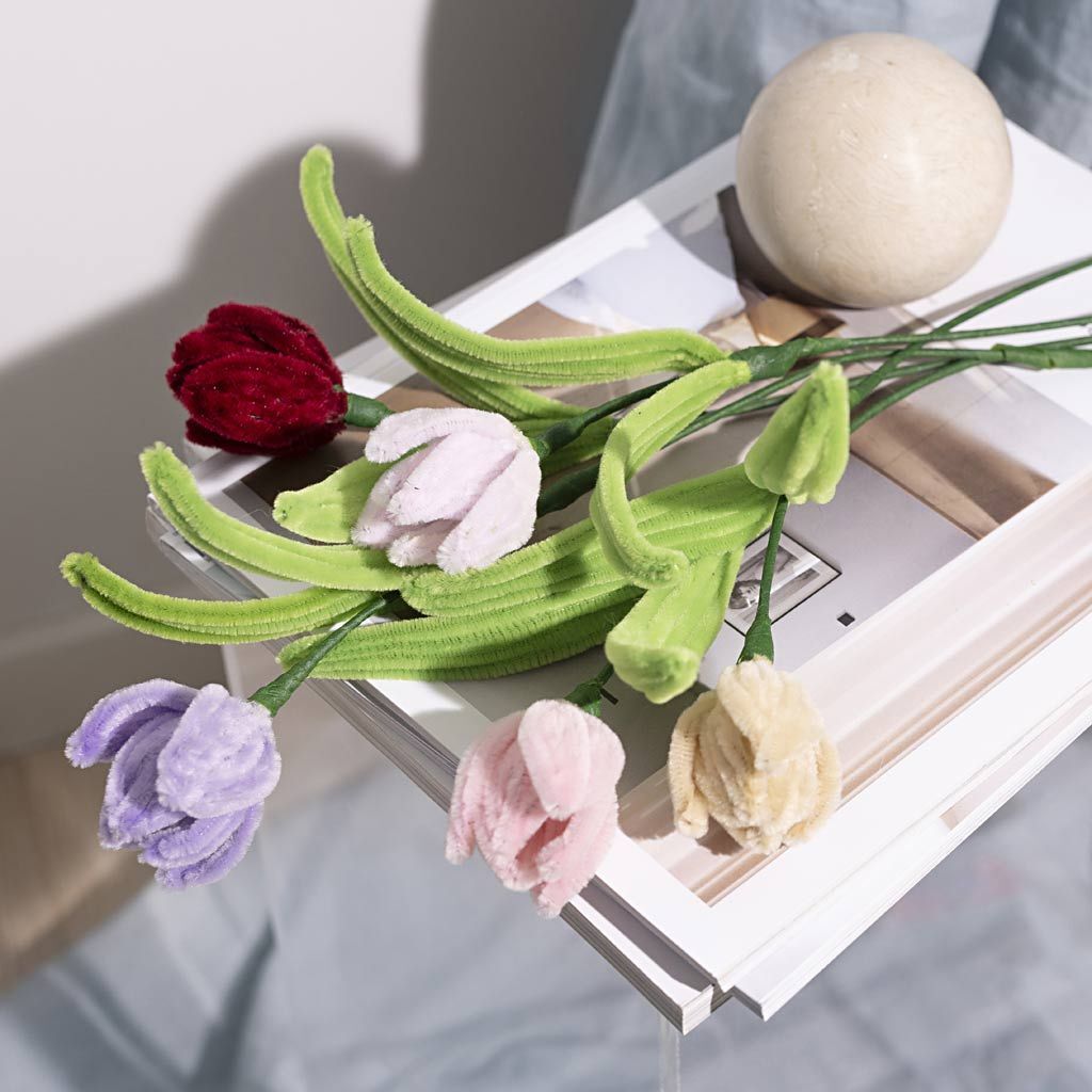 Kreativ Set Blumen aus Pfeifenreiniger / Biegepl�sch / Chenilledraht, Tulpen, Sortierte Farben Bild 4