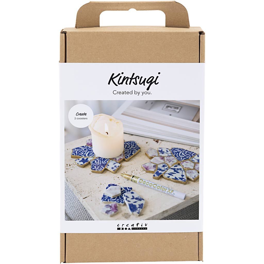 Kreativ Set Kintsugi, Untersetzer, Blau, Gold, Rosa, Wei�