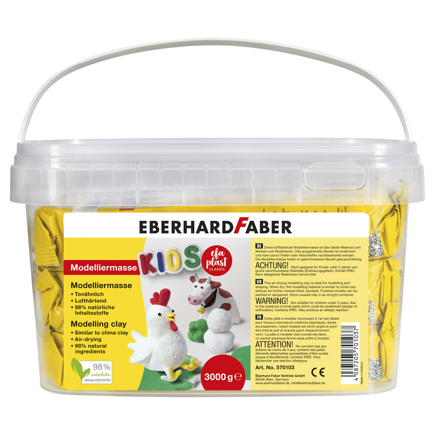 NEU EberhardFaber EFA Plast Lufttrocknende Modelliermasse wei�, 3 kg