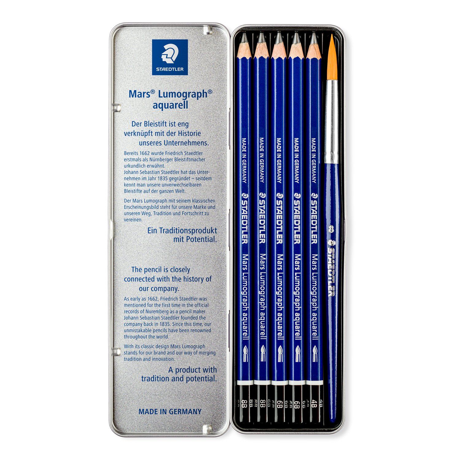 Staedtler Zeichenbleistift-Set, Mars Lumograph Aquarell 100A, 5 H�rtegrade + Pinsel Bild 2